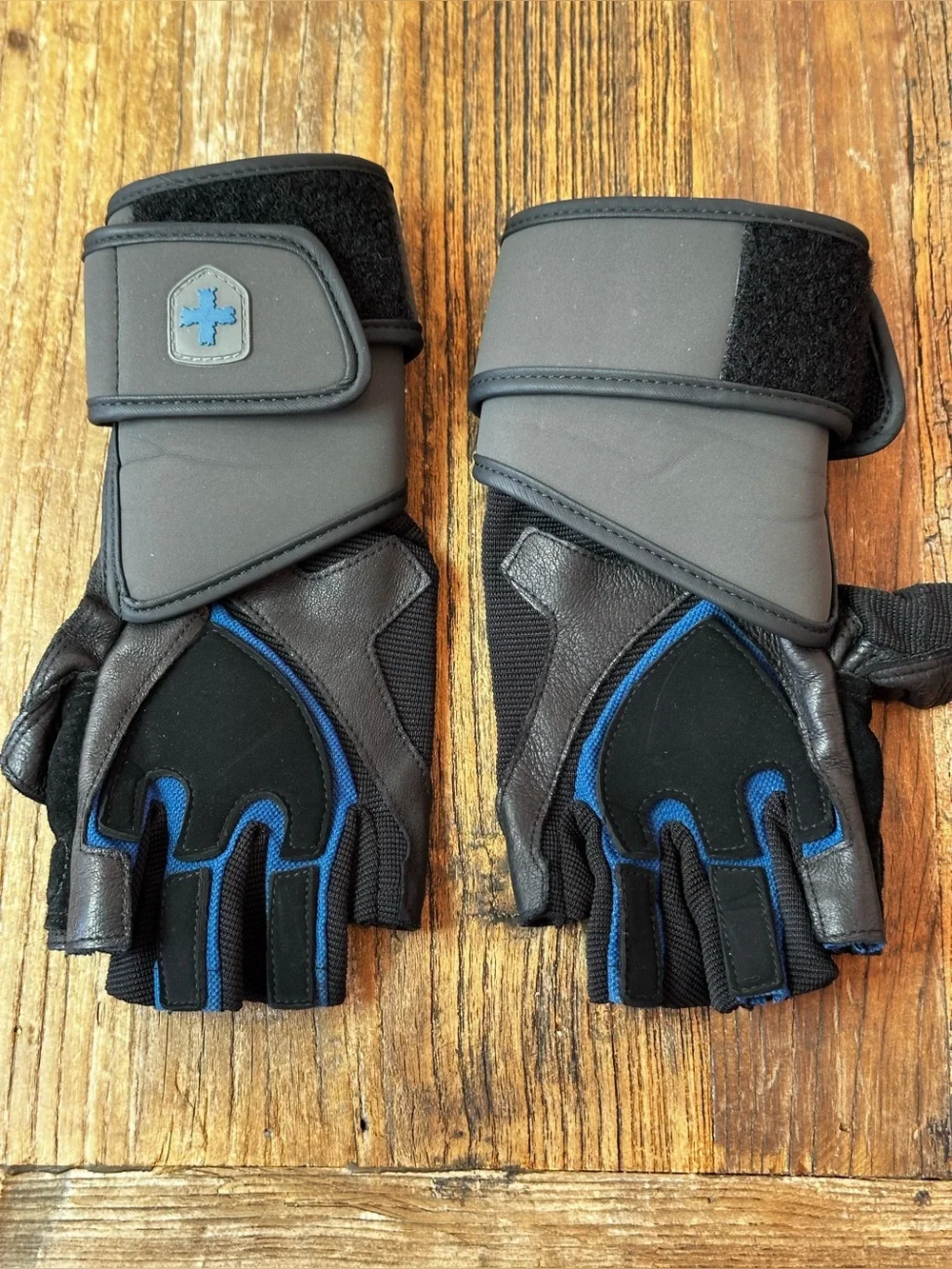 Harbinger Women's Half-Finger Fitness Gloves with Wrist Wraps - Black & Blue